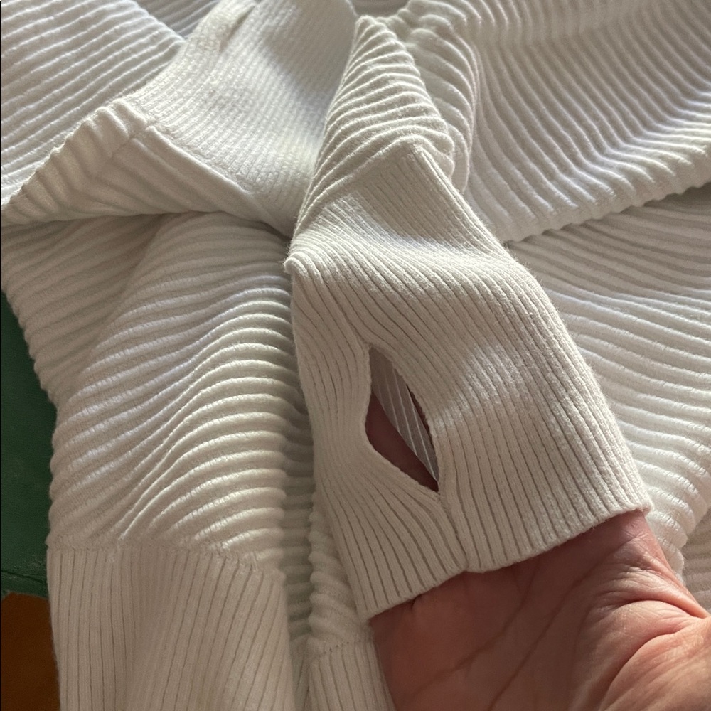 White Ribbed Quarter-Zip Pullover - Picture 4 of 5
